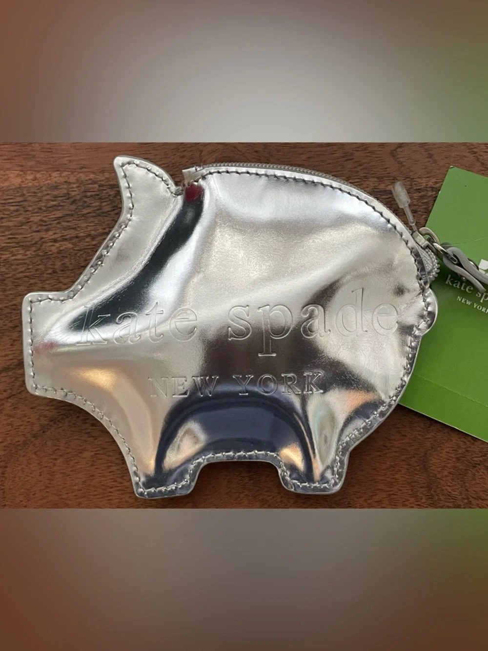 KATE SPADE Silver Piggy Bank Coin Purse PWRU0105 w/Box - Picture 2 of 5